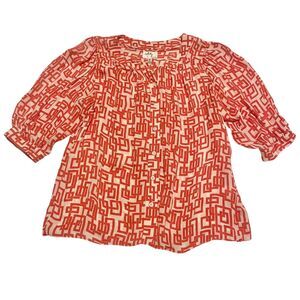 Milly of New York Womens Size 4 Silk Button Front Print Puff Sleeve Blouse